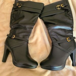 Black Leather Knee Boots